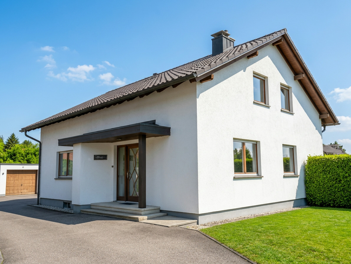 Dasselbe Gebäude mit korrigiertem Licht und blauem Himmel